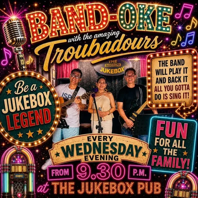 The Band-oke poster: sing with The Troubadours backing you, every Wednesday from 21:30